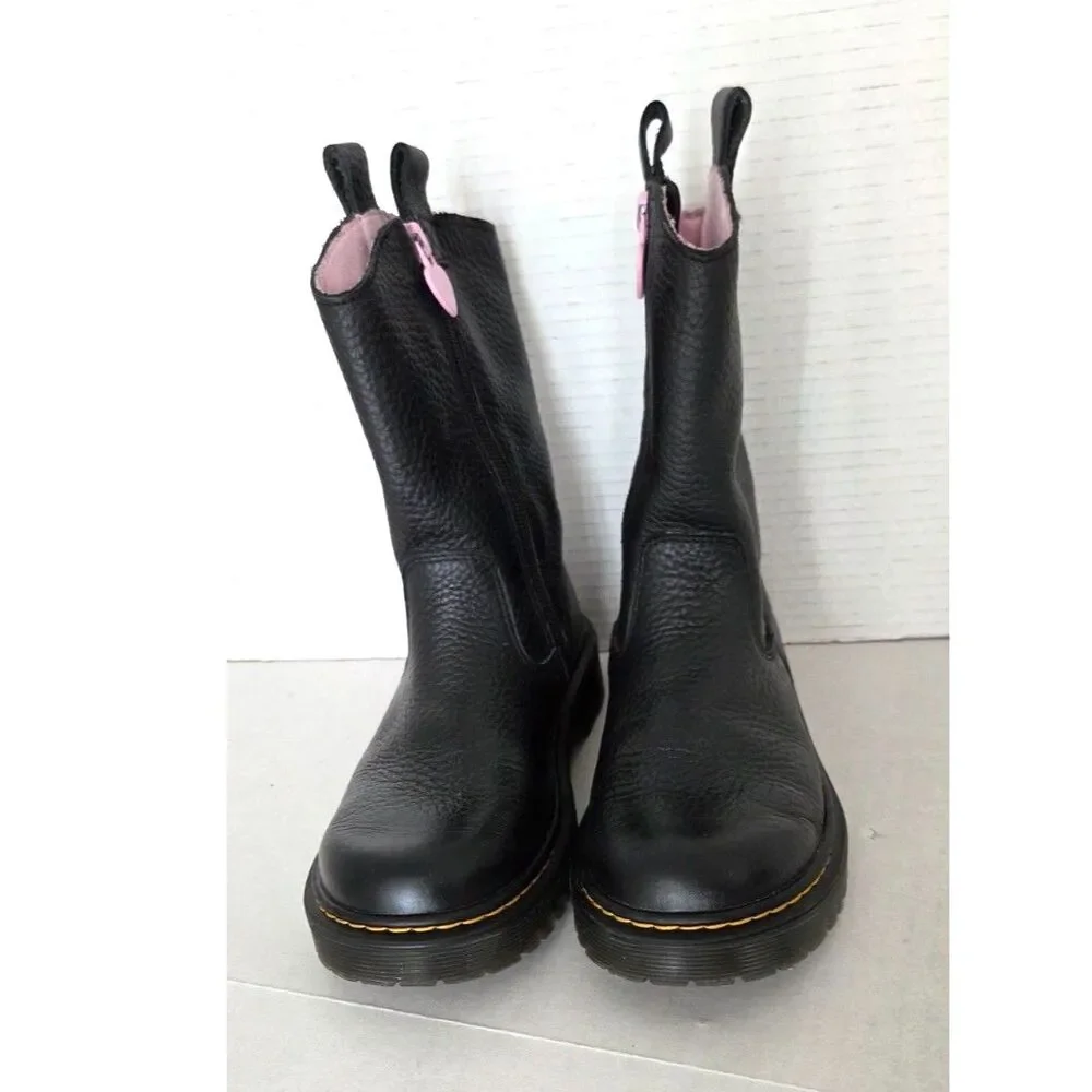 Dr. Martens Bex Heart Girls Boots Size 2 Black Pink Zip